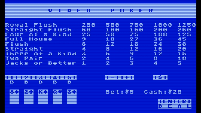 Video Poker Takes Your Money in 10 Lines of BASIC