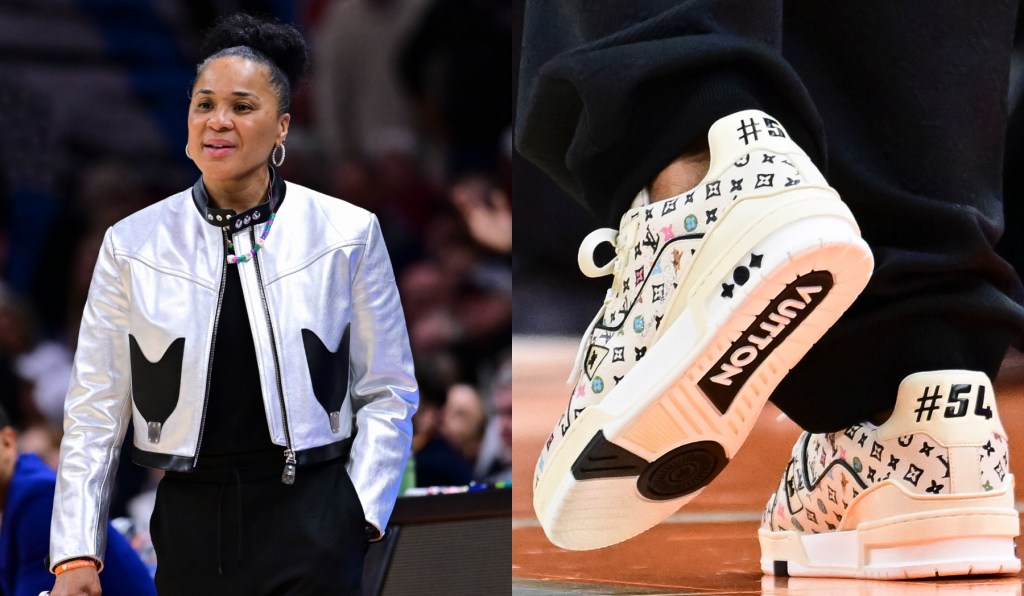 Coach Dawn Staley Wears Louis Vuitton x Tyler, the Creator Outfit as South Carolina Gamecocks Defeat Iowa Hawkeyes at NCAA Women’s Basketball Tournament National Championship 2024