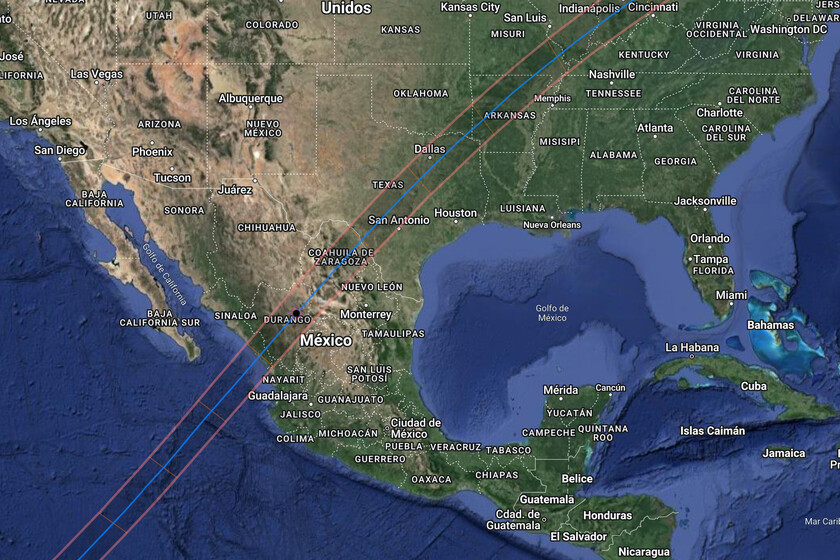 Este mapa nos miestra dónde y cuando se podrá ver el eclipse