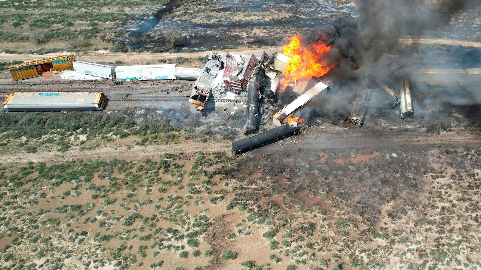 NTSB investigating after freight train carrying fuel derails, igniting large fire