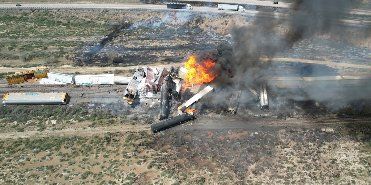 Crews plan to extinguish fire from train derailment near Arizona-New Mexico line