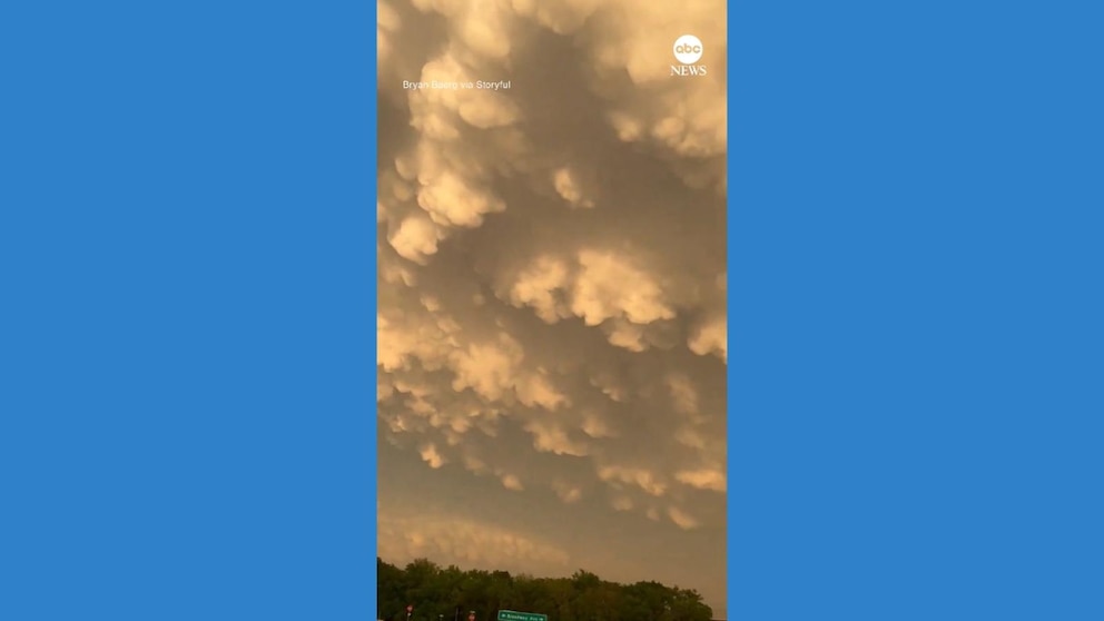 WATCH: Mammatus clouds fill the sky as severe weather hits Kansas
