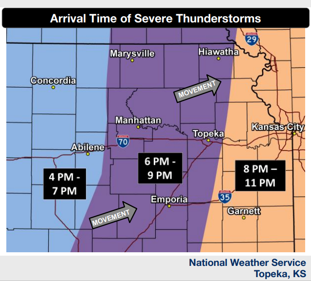 Storms expected to hit eastern Kansas on Monday may bring tornadoes, hail and high winds
