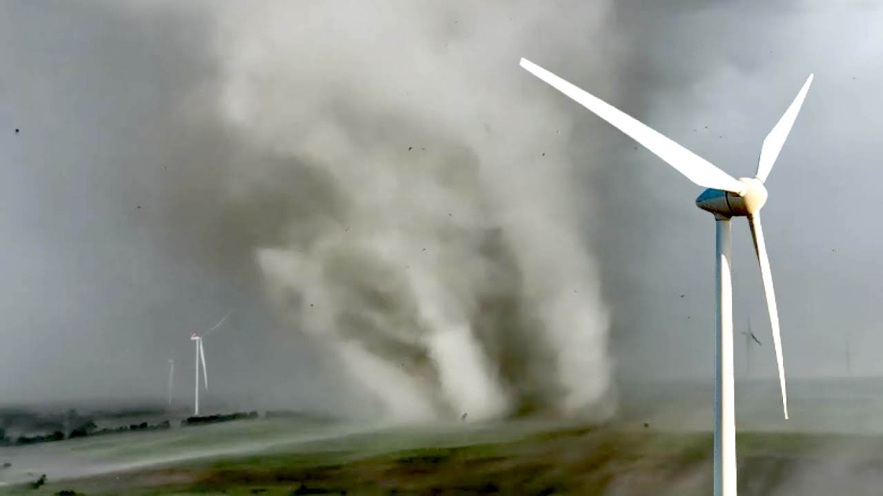 Incredible Drone Footage of a Multi-Vortex Tornado Taking Down Wind Turbines in Greenfield, Iowa