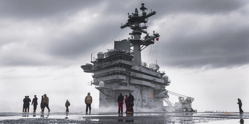 See aboard USS George Washington, an aircraft carrier with a checkered recent history