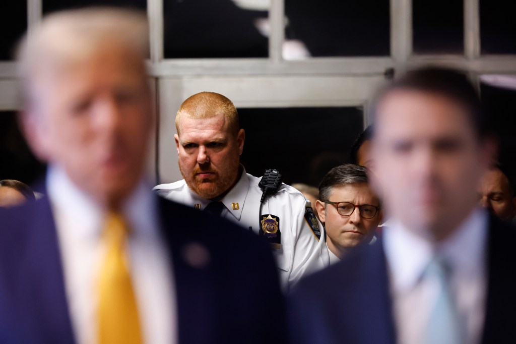 The Entourage: Speaker Mike Johnson, VP Hopefuls Join Donald Trump At Courthouse To Support His Claim Of A “Sham” Trial