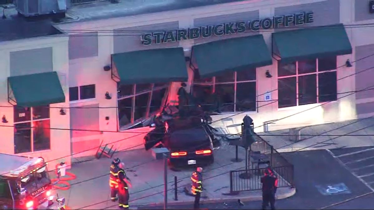 Car crashes into Starbucks store in Walpole