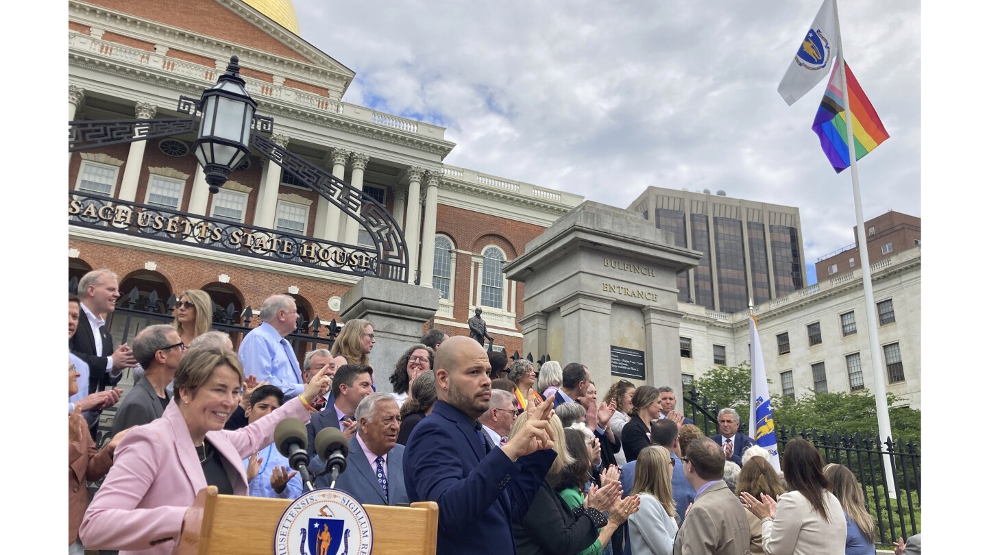 Maura Healey, America's first lesbian governor, oversees raising of Pride flag at Statehouse