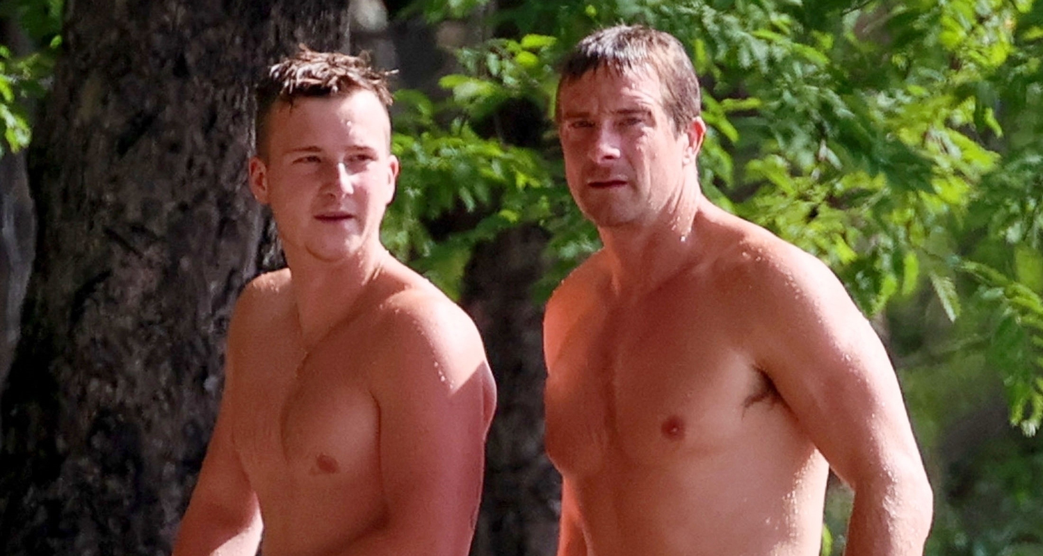 Bear Grylls Goes Shirtless for Dip in the Ocean in Costa Rica with Son Jesse