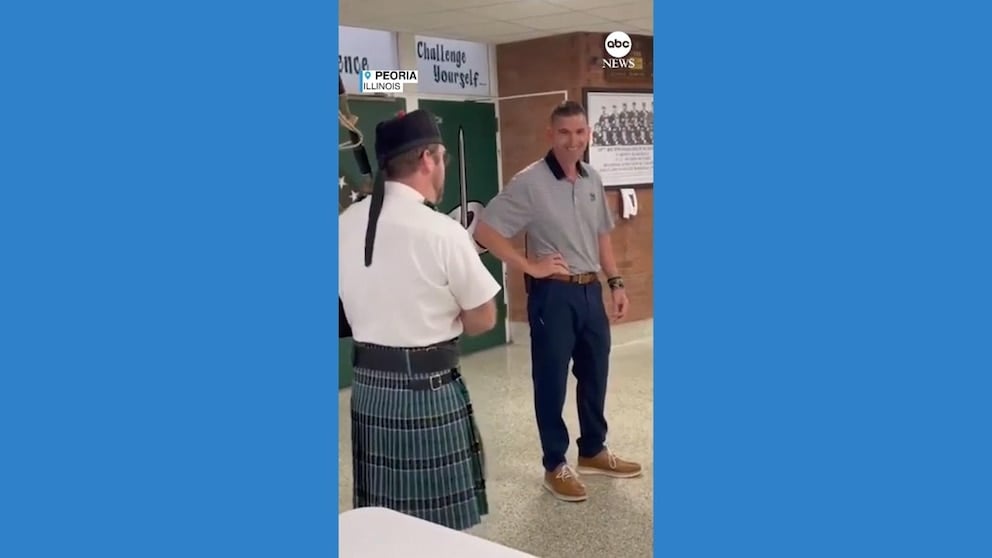 WATCH: Illinois high school students hire bagpiper to follow principal in senior prank