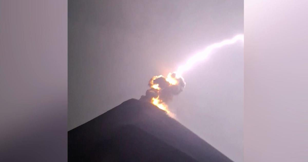 Lightning bolt strikes erupting volcano in Guatemala