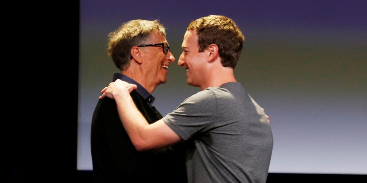 Mark Zuckerberg and Bill Gates squeezed into a mini-version of the Meta CEO's Harvard dorm for his 40th birthday bash