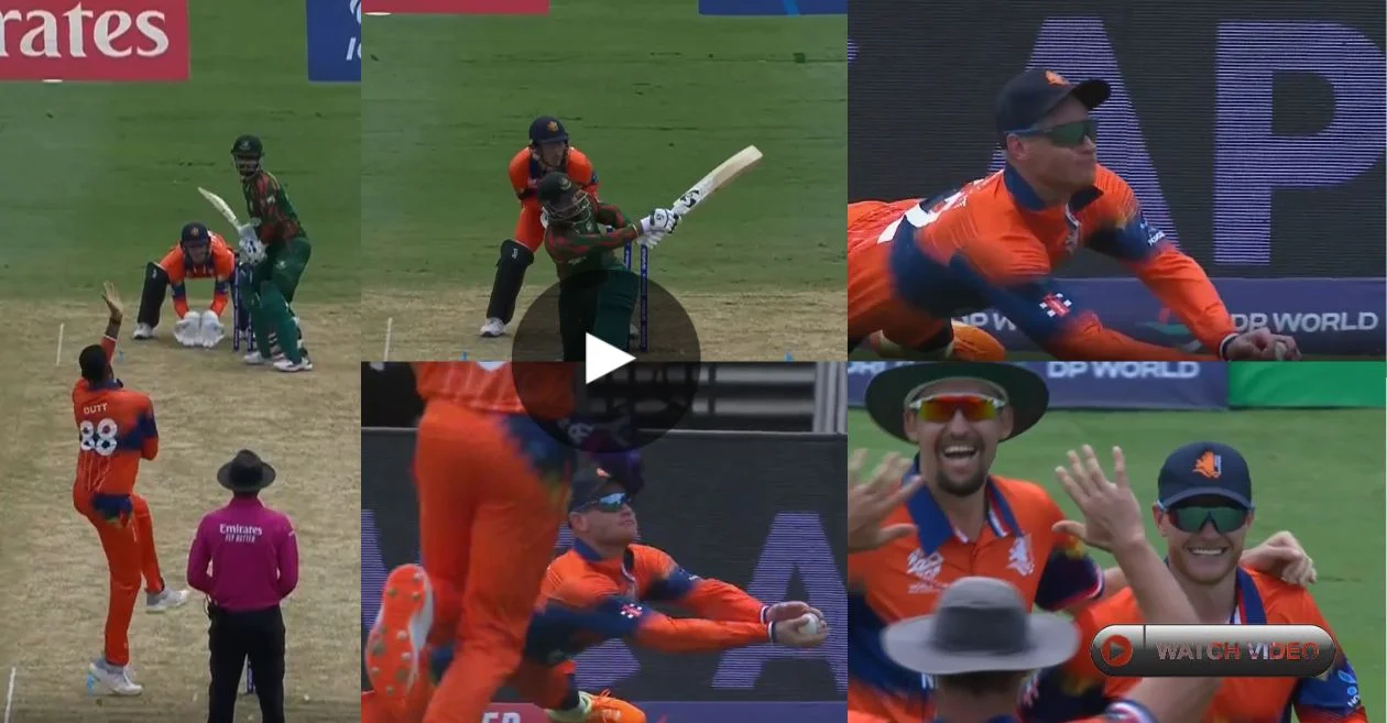 BAN vs NED [WATCH]: Sybrand Engelbrecht pulls off a breathtaking diving catch to dismiss Litton Das in T20 World Cup 2024