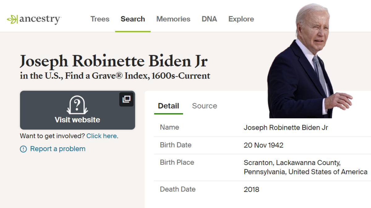 Biden Listed as 'Dead in 2018' on Ancestry.com?