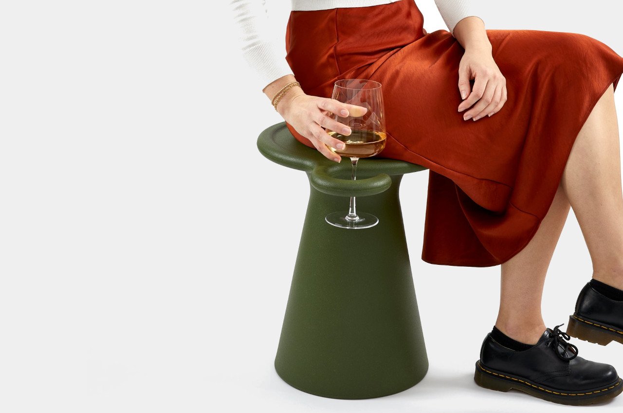 SOS Stool serves as side table, glass holder, and yes, a stool