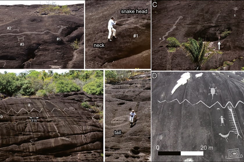 El nuevo hito de la arqueología rupestre está entre Venezuela y Colombia: una serpiente zigzagueante de 42 metros