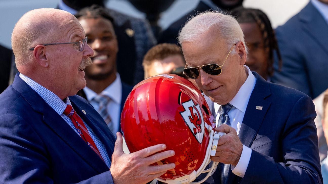 Biden dons helmet, lauds Chiefs for 'back to back'