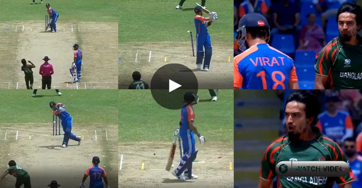 WATCH: Tanzim Hasan Sakib gives an aggressive send-off to Virat Kohli after shattering his stumps | IND vs BAN, T20 World Cup 2024