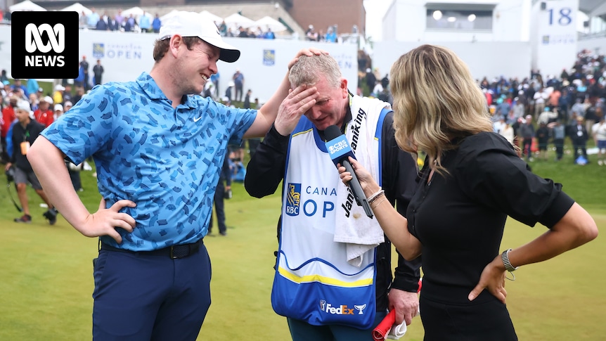 Emotional father sheds tears of joy as he caddies for son's first PGA Tour win