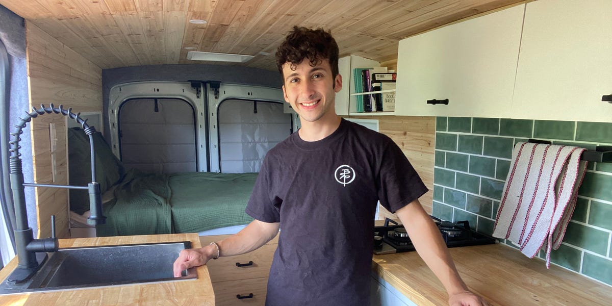 A med student wanted to simplify his life, so he spent $33,000 turning a van into a tiny house. Take a look inside.