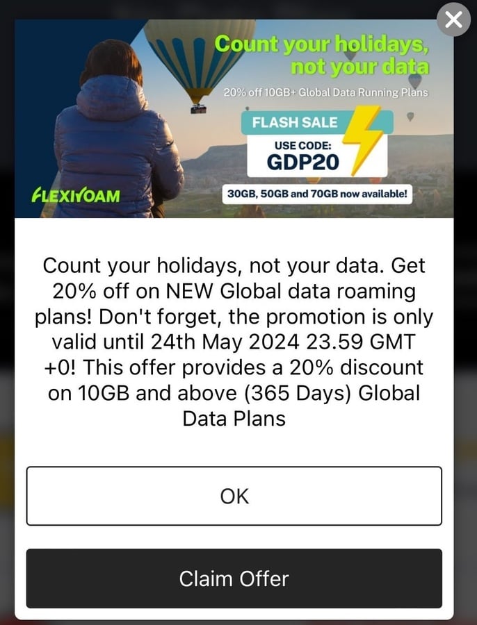 20% off 1-Year Global Data Plans: 10/20/30/50/70GB from US$39 (~A$59) up to US$119 (~A$180) @ Flexiroam