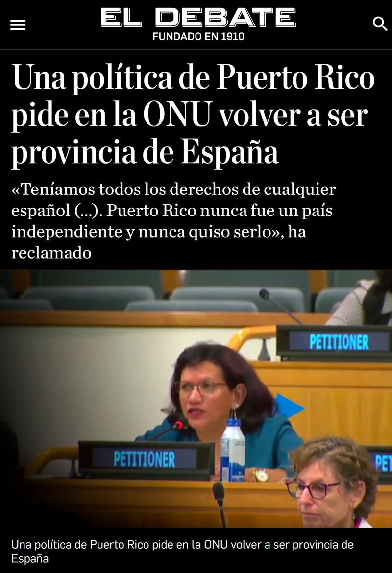 Una política de Puerto Rico pide en la ONU volver a ser provincia de España