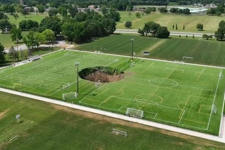 Massive sinkhole swallows soccer fields at Illinois park