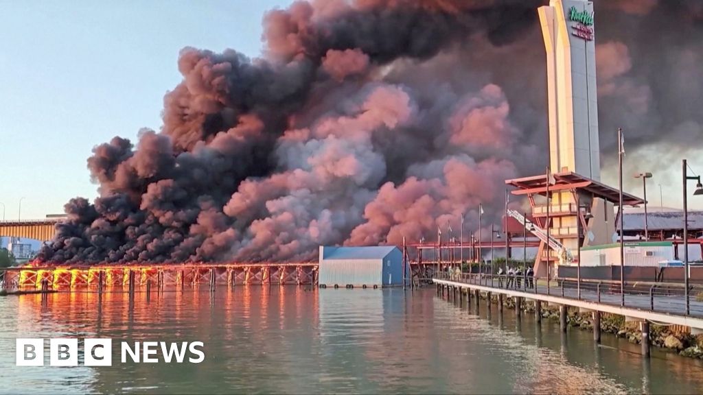 Plumes of smoke over Canada city from railway fire