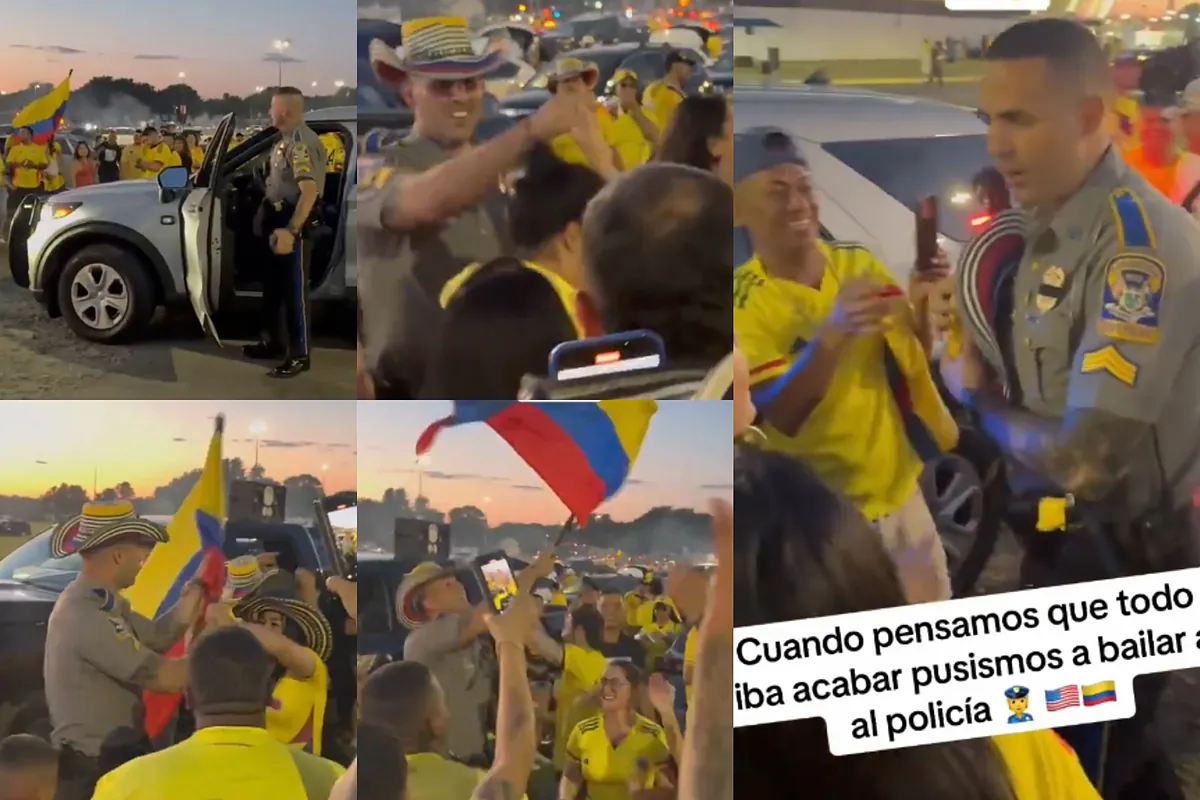 Con sombrero y bandera, hinchas de Colombia pusieron a bailar a Policía de Estados Unidos