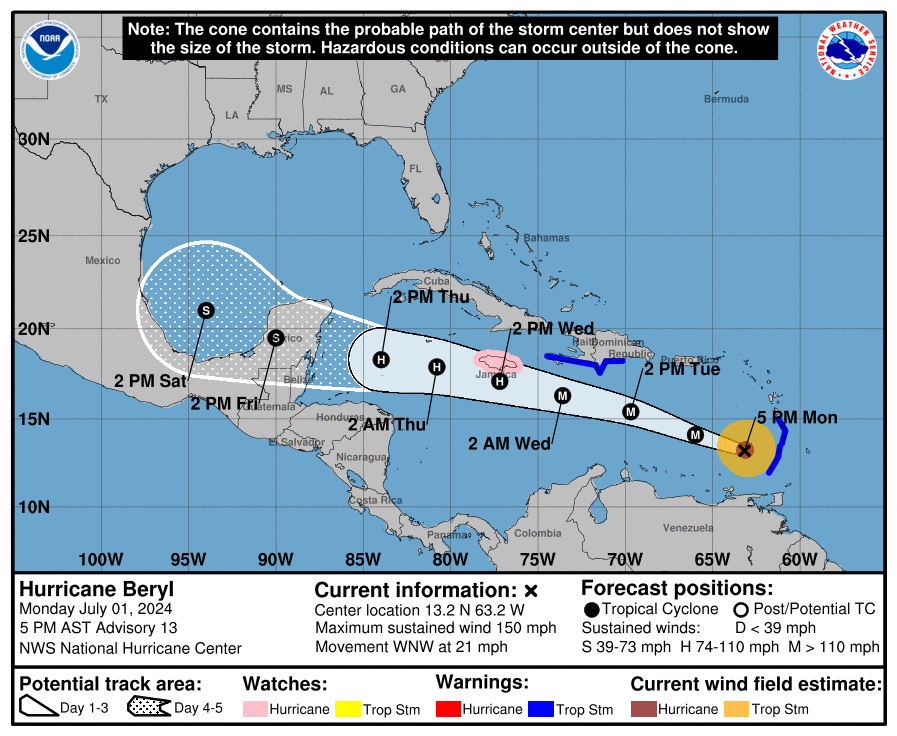 Hurricane Beryl moving across Caribbean. Could it impact Florida over Fourth of July?