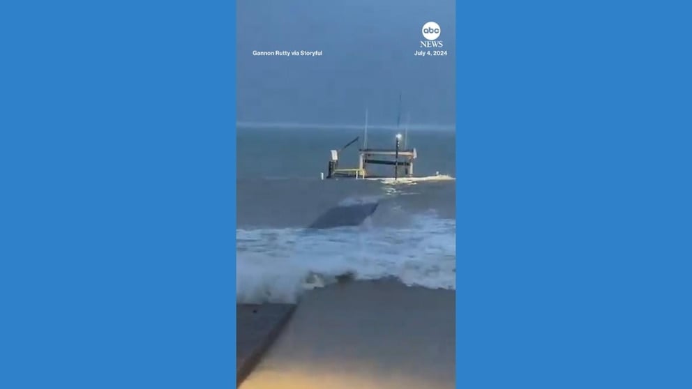 WATCH: Storm surge from Hurricane Beryl consumes pier in Grand Cayman