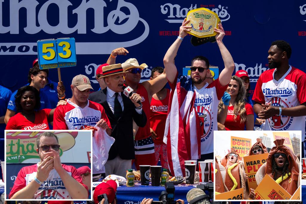 Patrick Bertoletti wins Nathan’s Hot Dog Eating contest