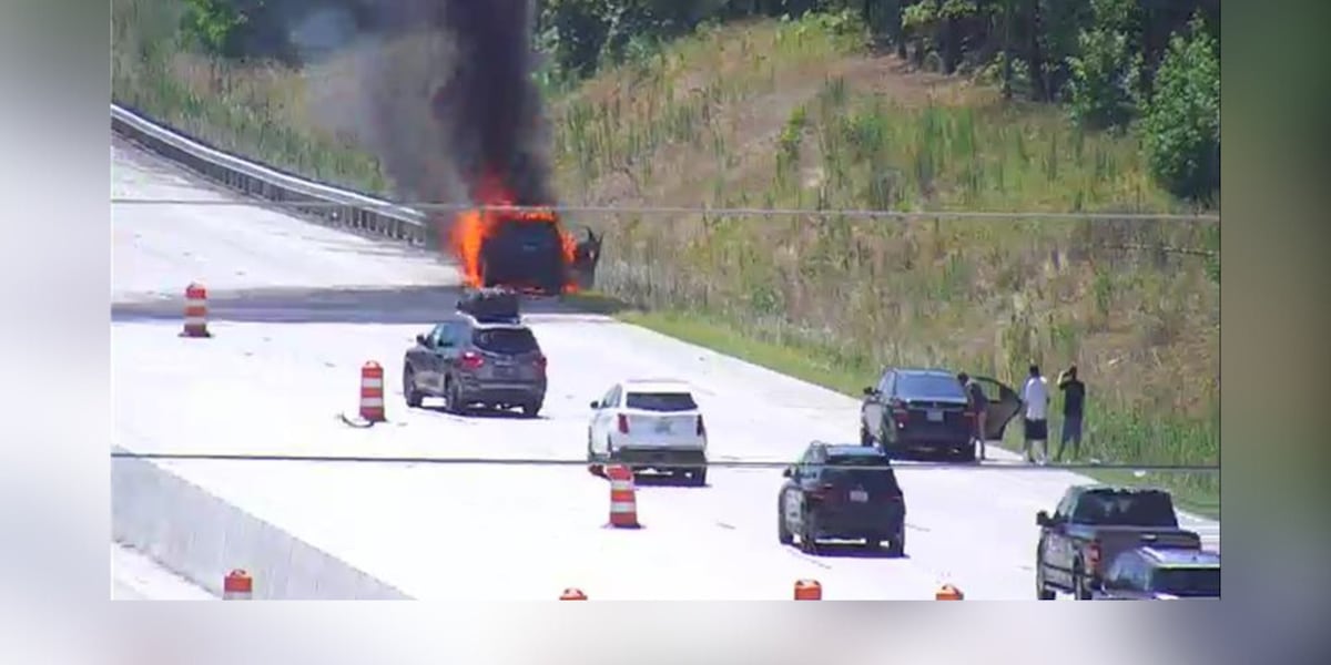 FIRST ALERT TRAFFIC: Flaming car causes lane closures on I-26 East