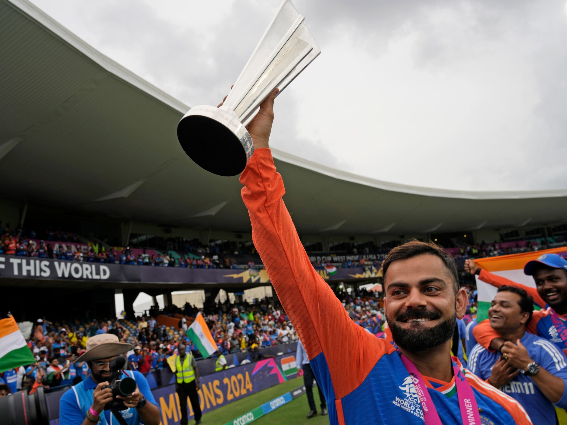 India celebrates ICC T20 World Cup 2024 triumph with trophy and fireworks
