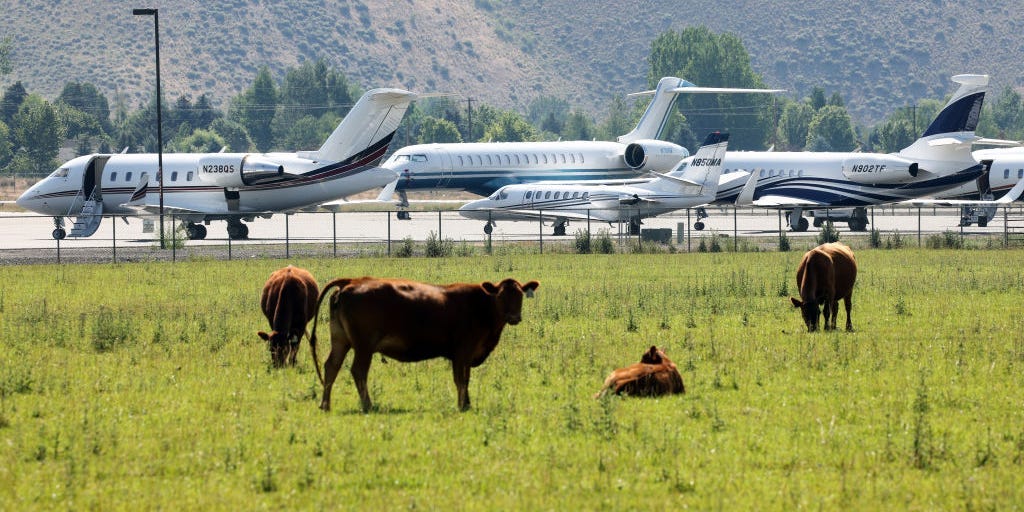 Private jets are taking over a small-town Idaho airport for the annual 'summer camp for billionaires'