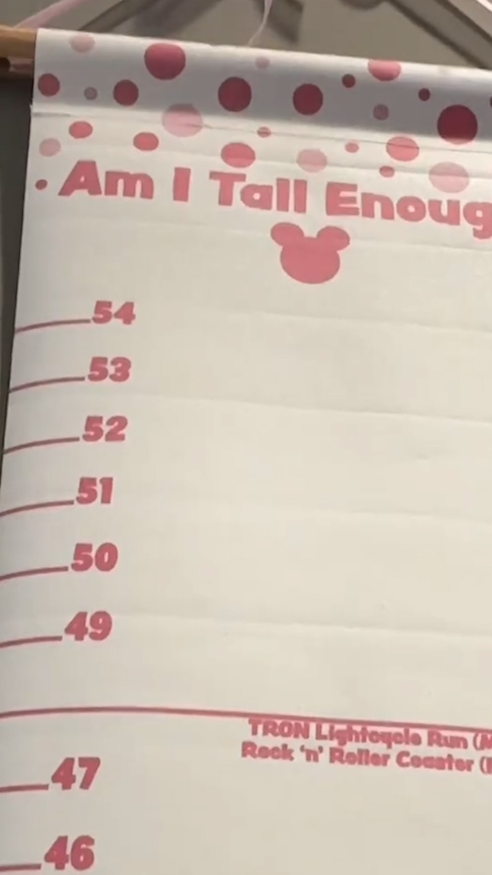 WATCH: Mom makes Disney height chart to mark daughter's growth by which rides she can ride