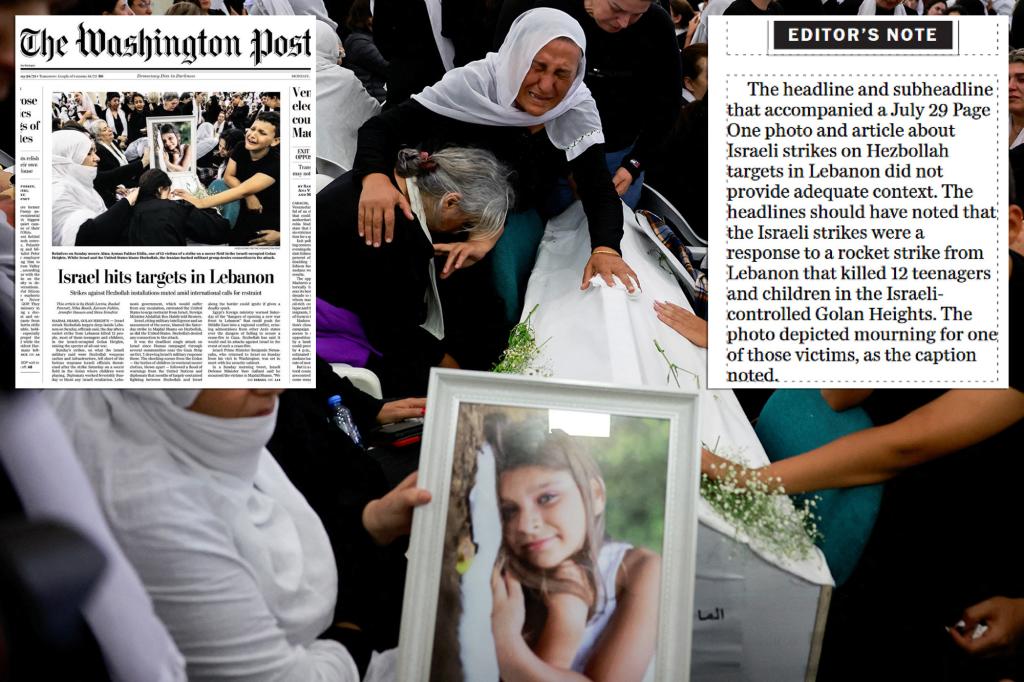 Washington Post apologizes over front page showing Israeli girl's funeral alongside misleading headline