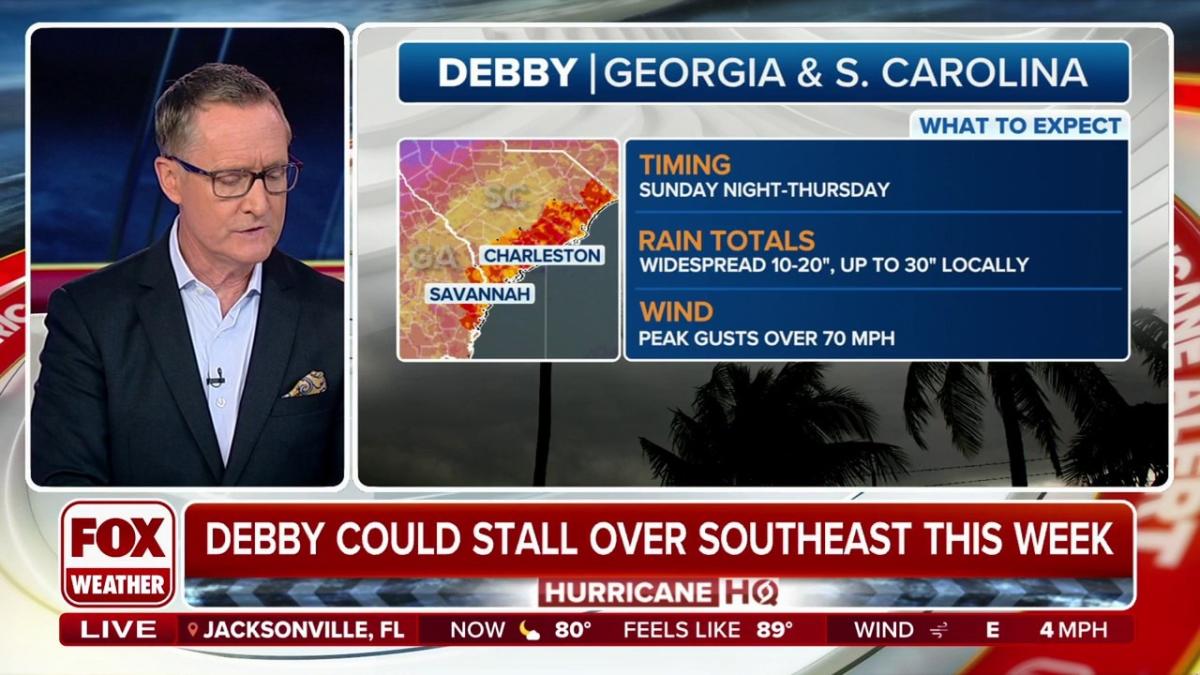 Debby likely to stall out over Georgia, South Carolina causing flooding