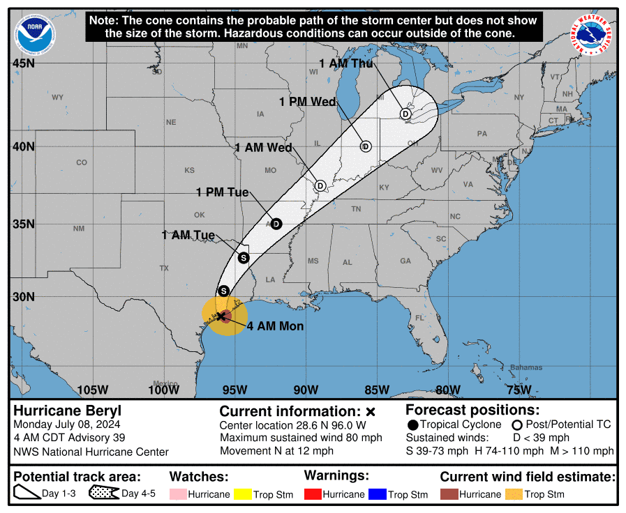 Remnants of Hurricane Beryl expected to bring rain, possible flooding to Michigan