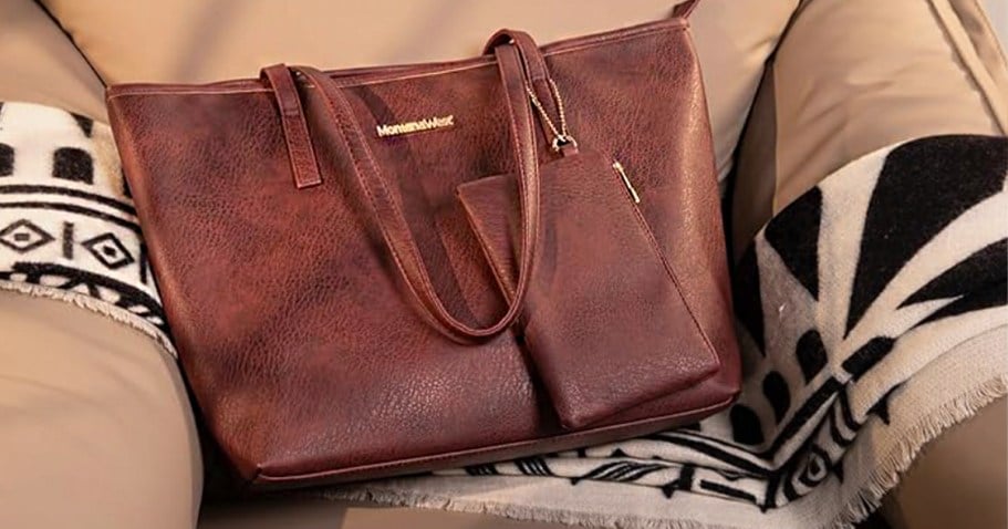 Montana West Vegan Leather Tote w/ Zipper Pouch Only $11.99 on Amazon