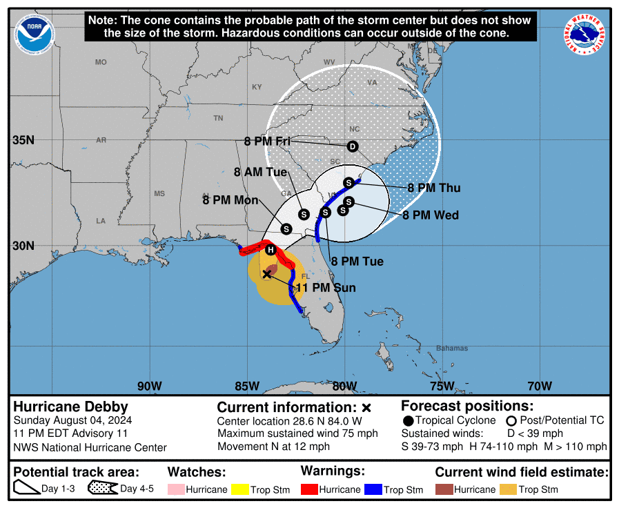 Hurricane Debby forms as Florida landfall with 'catastrophic rain' looms. Evacuations ordered