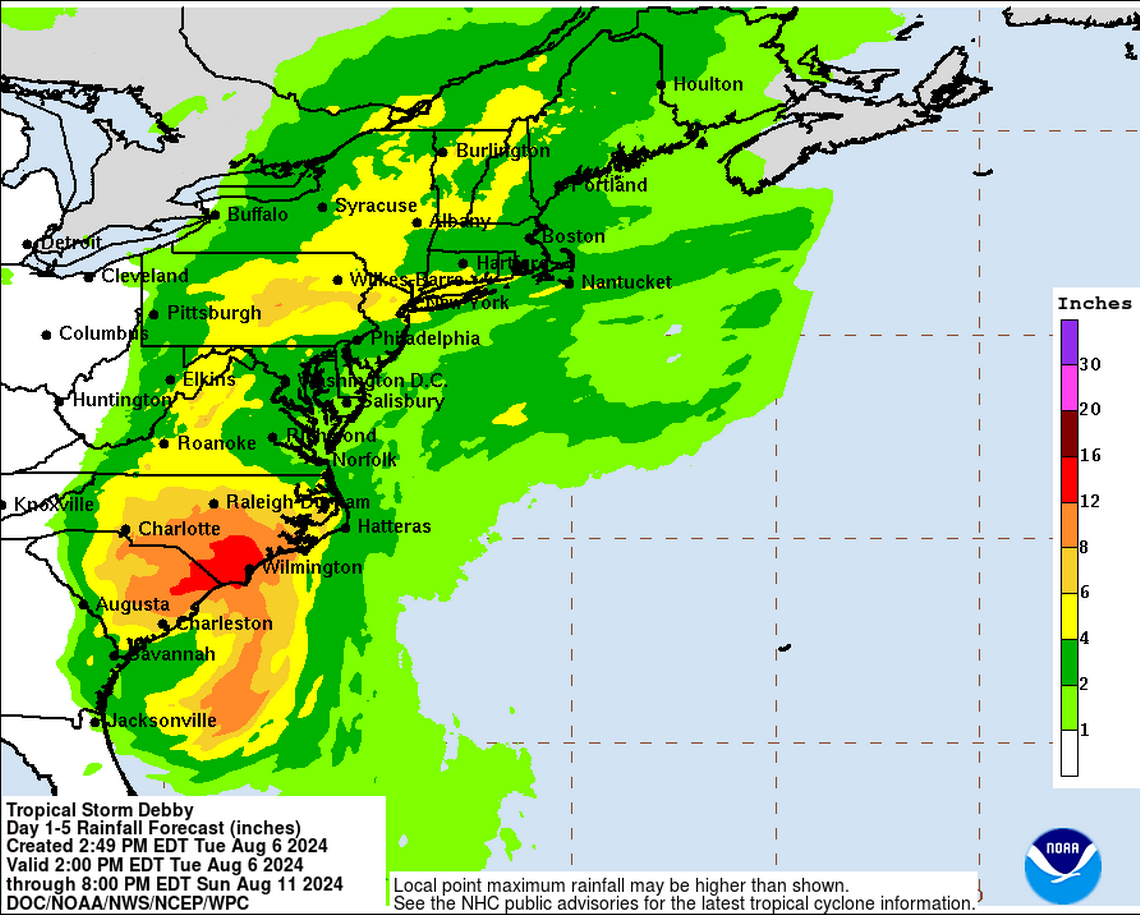 Debby could dump 3X more rain on Charlotte than once predicted, Hurricane Center says