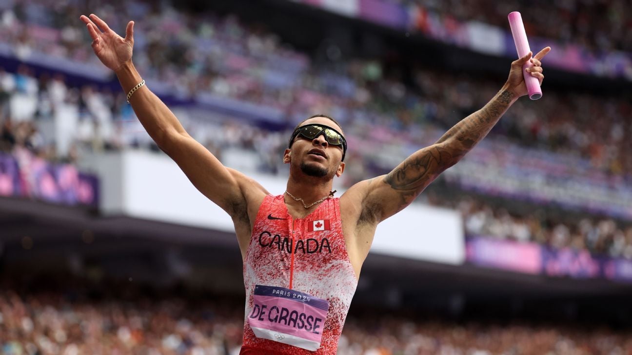 Canada wins men's 4x100 relay at Paris Games; U.S. DQ'd