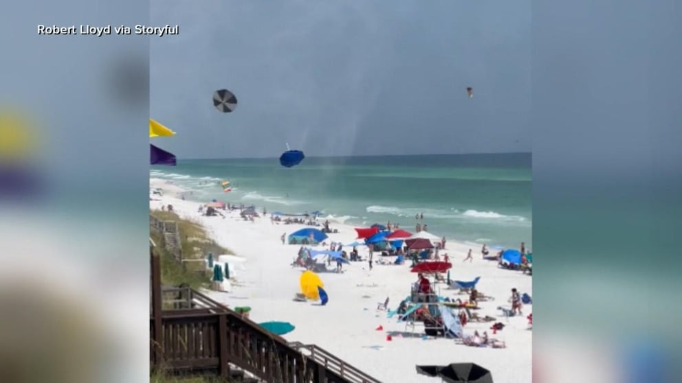 WATCH: Beach umbrellas go flying in the wind at Florida beach