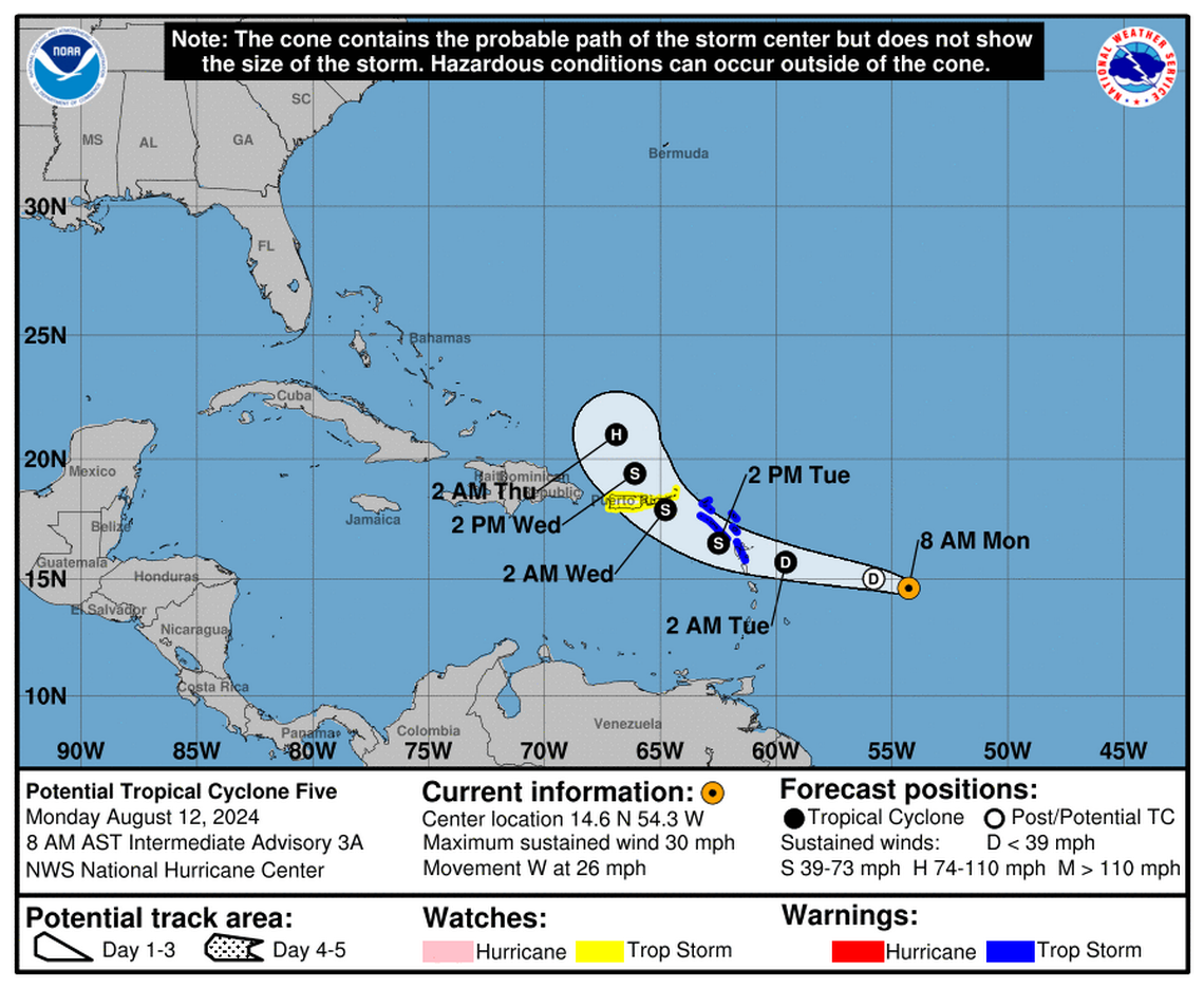 Forecasters announced a tropical storm warning for portions of the leeward islands