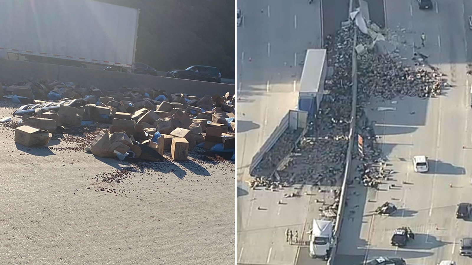 Hundreds of boxes of raisins spill onto 2 Freeway in La Cañada Flintridge after big rig crash