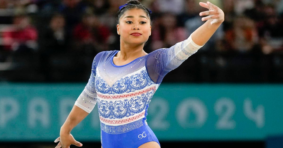 Panamanian gymnast Hillary Heron performs one of Simone Biles' signature moves in an Olympic first