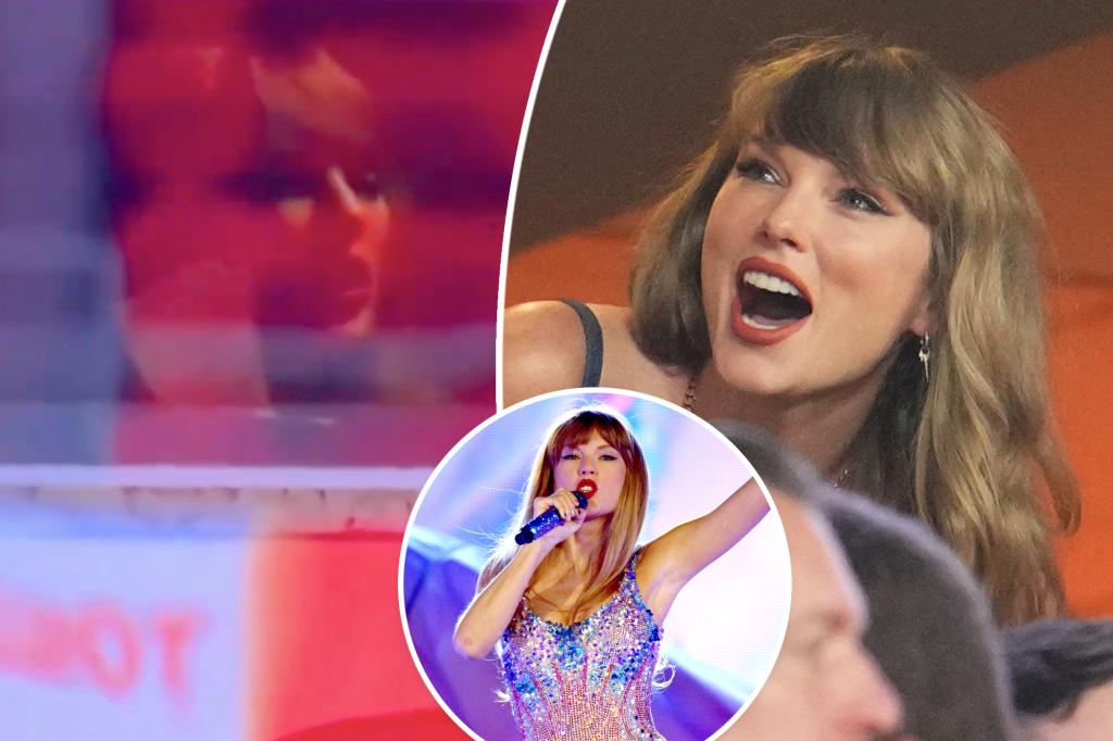 Taylor Swift takes photos with Eras Tour poster in Chiefs suite