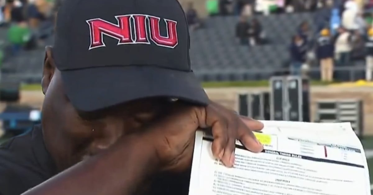 Northern Illinois coach’s raw emotion after Notre Dame upset shows best of college football