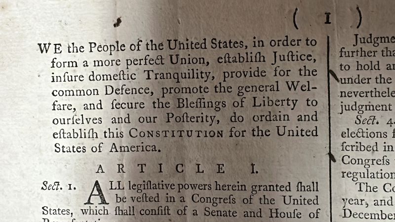 Rare copy of US Constitution heads to auction in North Carolina